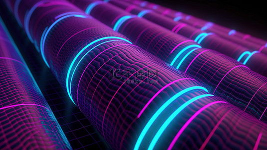3D 霓虹灯纺织线是蓝色和粉色背景上充满活力的图案