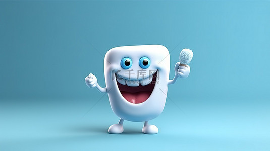 检查健康背景图片_生病的牙齿卡通描绘牙科检查健康和卫生与 3D 插图