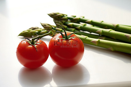 新鲜西红柿背景图片_白桌上的西红柿和芦笋