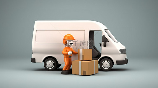 主管背景图片_带送货主管和 3D 盒装插图的货车