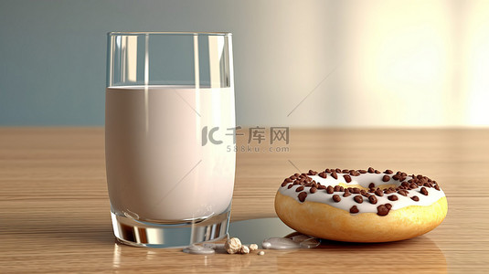 牛奶玻璃罐，里面有美味的甜甜圈创意3D食品艺术