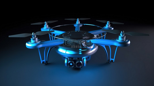 四轴飞行器无人机图标在 3D 渲染的天空中翱翔