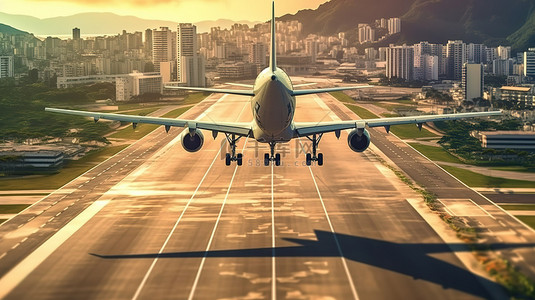 准备在里约热内卢起飞的商用飞机的 3D 插图