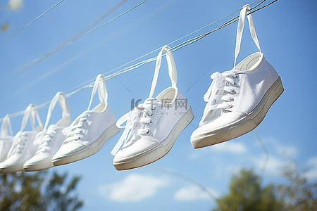 白鞋挂晾衣绳