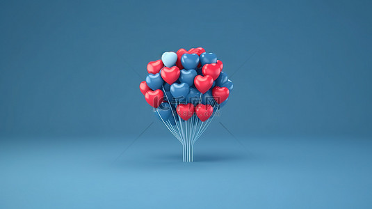 社交媒体气球符号的 3D 渲染，带有 facebook 反应表情符号，如蓝色背景上的图标