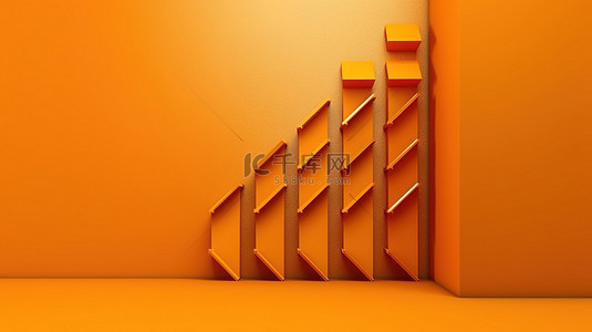 创意背景海报背景图片_使用 3D 渲染创建的抽象墙上充满活力的橙色箭头