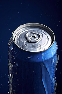 喝饮料背景图片_蓝色背景中的一罐饮料