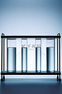 四个实验室试管陈列在玻璃架上