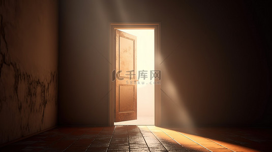 3d 渲染照亮可能性的光线穿过机会之门