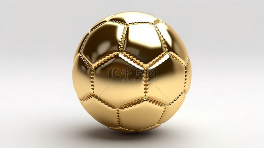 竞技游戏背景背景图片_带有金色触感的白色背景足球的 3D 渲染