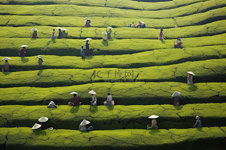 一群人背景图片_茶田里的人们和一群人