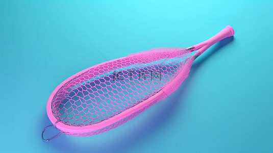 夏天运动背景图片_蓝色背景 3d 渲染上的双色调风格粉色渔网
