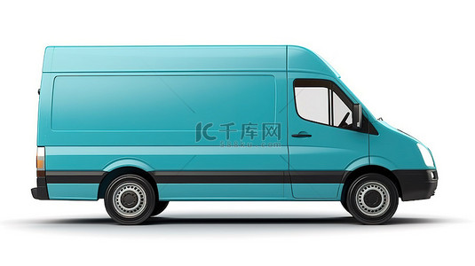 白色画布适合您在蓝色商用货车上的设计，非常适合轻载城市运输 3D 渲染