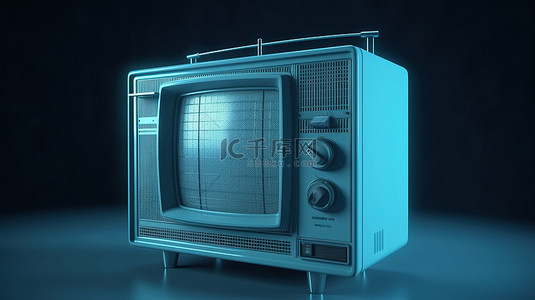 深蓝色设置 3d 渲染中的老式蓝色电视