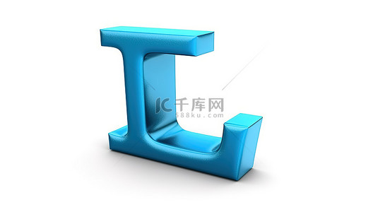 哑光蓝色阳极氧化 3D 字体在白色背景上显示大写字母 l