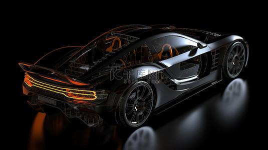 氢能源汽车背景图片_黑色背景下时尚中置发动机超级跑车的 3D 插图