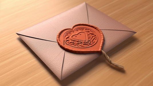 3D 插图中装饰信封的心形邮票