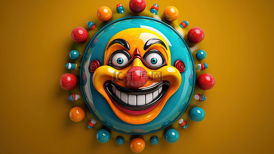 带面具的小丑背景图片_带纽扣眼的小丑面具的 3d 插图