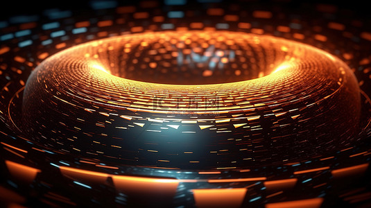 圆网格技术背景下数字波反射闪亮表面的 3D 插图