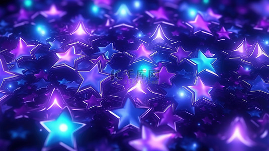 动态星星背景图片_动态俱乐部风格抽象背景的紫色和蓝色霓虹灯星星在运动中散发出优雅和奢华的 3D 插图