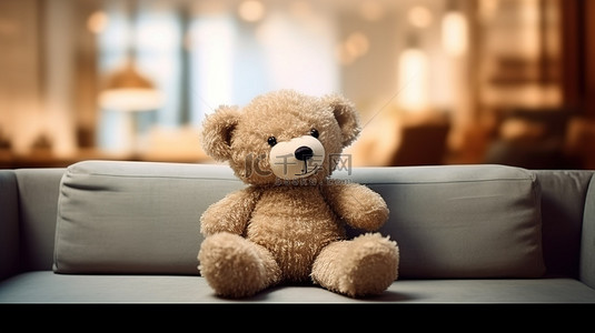 环境舒适的背景图片_泰迪熊在舒适的客厅或咖啡馆环境中的沙发上休息的 3D 渲染