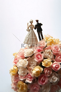 新郎新娘背景图片_新娘和新郎的微小人物位于花束上方