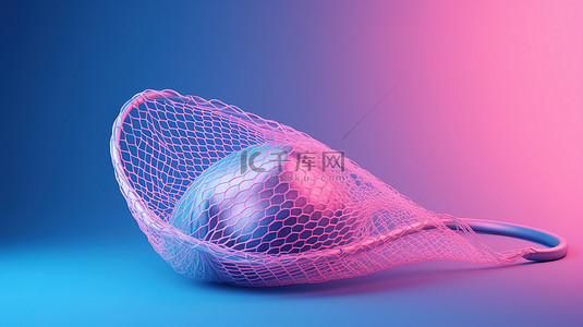 粉红色背景与双色调风格蓝色渔网以 3D 渲染
