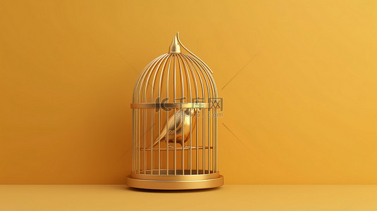 金色鸟笼极简主义创意 3D 概念完美适合社交媒体