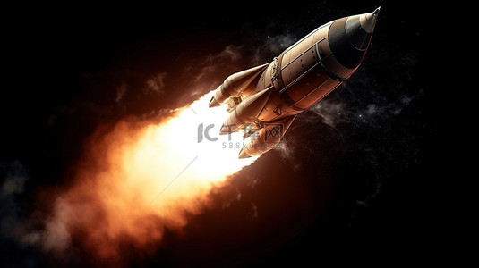火箭喷射烟雾背景图片_令人惊叹的火箭宇宙飞船喷射滚滚烟雾的 3D 渲染