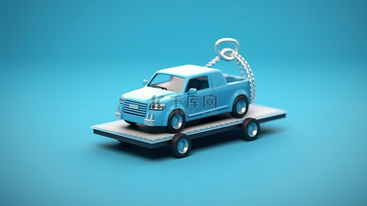 带图标的背景图片_蓝色孟塞尔背景下 3D 渲染中带弓最小图标的拖车