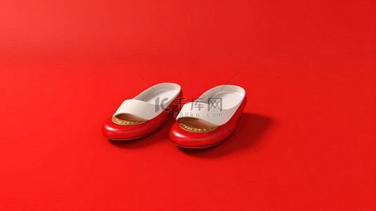 衣服服装图标背景图片_3d 渲染的服装拖鞋红色按钮图标