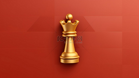 富丽堂皇的国际象棋国王图标 3d 金色符号在哑光红色和金色板上