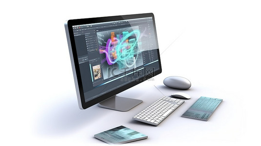 工业软件背景图片_计算机屏幕的独立 3D 图像显示用于图形设计概念的布局软件