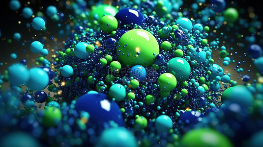 混沌武士背景图片_宇宙中的混沌 3d 呈现蓝色和绿色的抽象球体和粒子