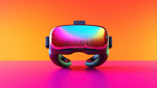 3D 创建的渐变背景上充满活力的 VR 耳机
