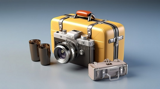 3D 相机捕捉旅行必需品文件夹飞机和手提箱