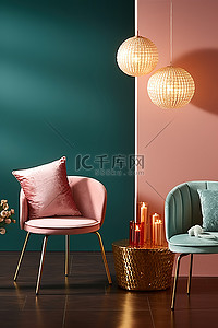 粉色椅子背景图片_家居圣诞系列台灯和椅子