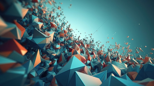 未来派海报设计混沌低聚形状在抽象 3D 渲染中飞行多边形金字塔