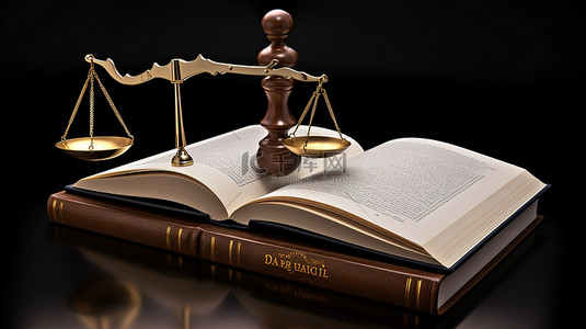 在法庭上背景图片_法官的木槌在 3d 书上保持平衡