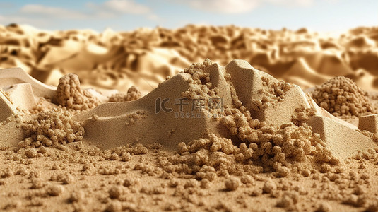 沙漠变绿洲背景图片_3D 渲染的海滩沙子具有原始的纹理