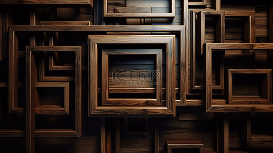 创意渐变几何背景图片_在 3d 中的木制框架的背景