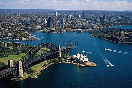 悉尼海港大桥背景图片_海港大桥和悉尼的鸟瞰图