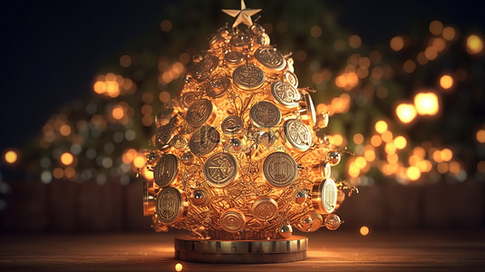 圣诞节节日插画背景图片_节日加密圣诞树 3d 渲染 solana 货币装饰