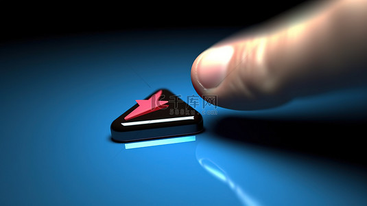 用鼠标光标单击“跟随”按钮的手的 3D 渲染插图