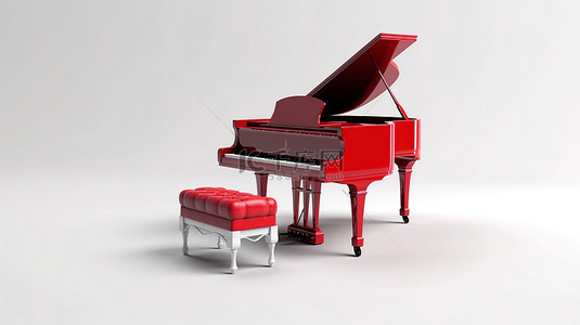 钢琴乐器背景图片_带钢琴和椅子的白色背景的 3D 插图