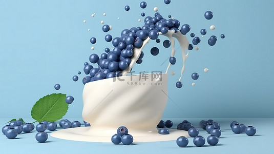 闲置平台突出显示 3D 渲染中饰有层叠蓝莓和奶油的产品