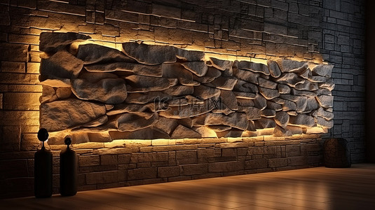 砂岩墙在 3D 渲染中因装饰性照明而发光