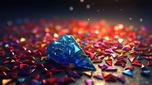 分散箭头背景图片_以 3D 渲染的箭形分散的丰富宝石