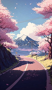 日本旅游日本樱花背景图片_春天樱花富士山背景