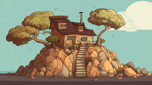 卡通房子大树的 房屋的背景